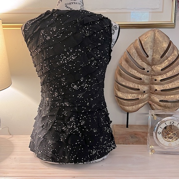 Tory Burch‎ Black space print ruffle silk top - Picture 5 of 6